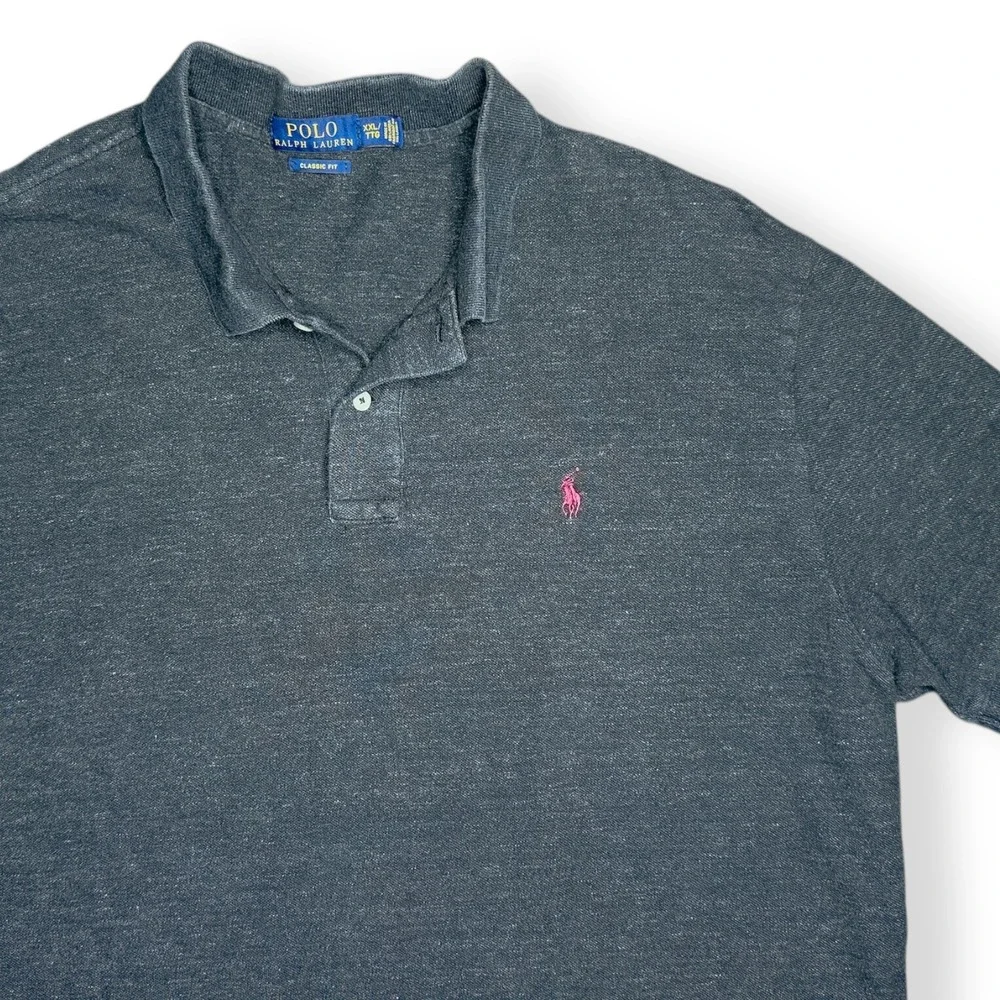 Polo Ralph Lauren Men's‎ XXL Gray Classic Fit Polo Shirt Maroon Pony 100% Cotton